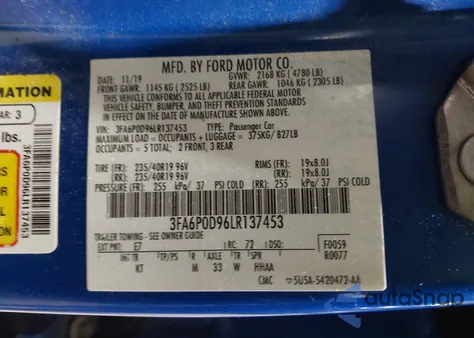2020 Ford Fusion Titanium from USA, damaged, VIN 3FA6P0D96LR137453